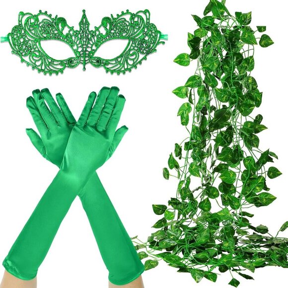 Accessories - 7 Pcs Halloween Cosplay Costume Set Green for Woman Include Women's Green Lace M